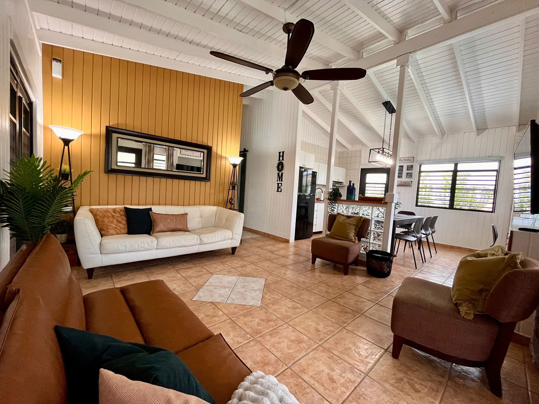 Cozy living room with vaulted ceiling